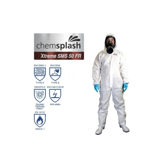 Chemsplash Xtreme SMS 50 lángálló overál 5/6 - fehér - 3XL, Szín: fehér, Méret: 3XL