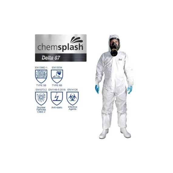 Chemsplash Delta 67 overál 5B/6B - fehér - S, Szín: fehér, Méret: S