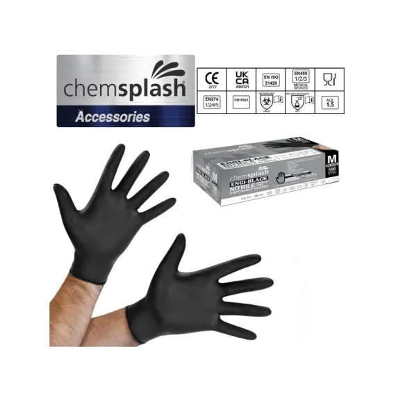 Chemsplash egyszerhasználatos púdermentes nitril kesztyű (100db) - fekete - XL, Szín: fekete, Méret: XL