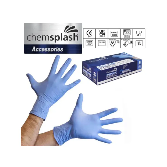 Chemsplash egyszerhasználatos púdermentes nitril kesztyű (100db) - kék - S, Szín: kék, Méret: S