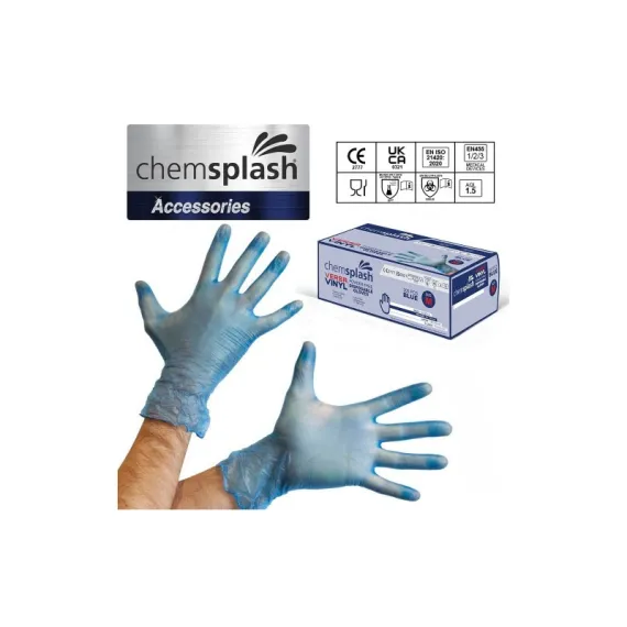 Chemsplash Versa egyszerhasználatos púdermentes vinyl kesztyű (200db) - kék - M, Szín: kék, Méret: M