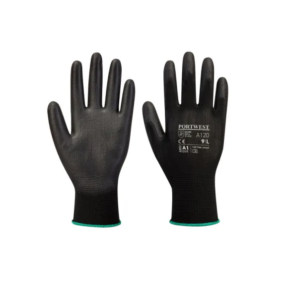 A120 - Nylon kesztyű PU tenyérmártott - fekete - 05/XXS, Szín: fekete, Méret: 05/XXS