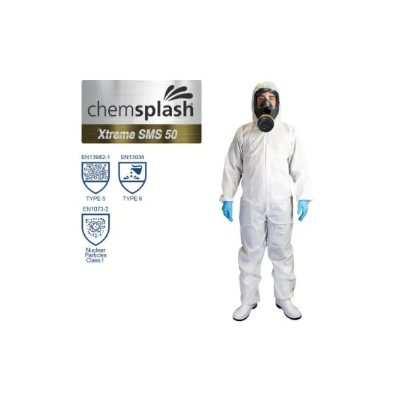 Chemsplash Xtreme 50 SMS overál 5/6 - fehér - 4XL, Szín: fehér, Méret: 4XL