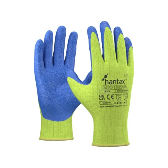 HANTEX Hi-Vis latexmártott téli kesztyű - sárga/kék - 09/L, Szín: sárga/kék, Méret: 09/L