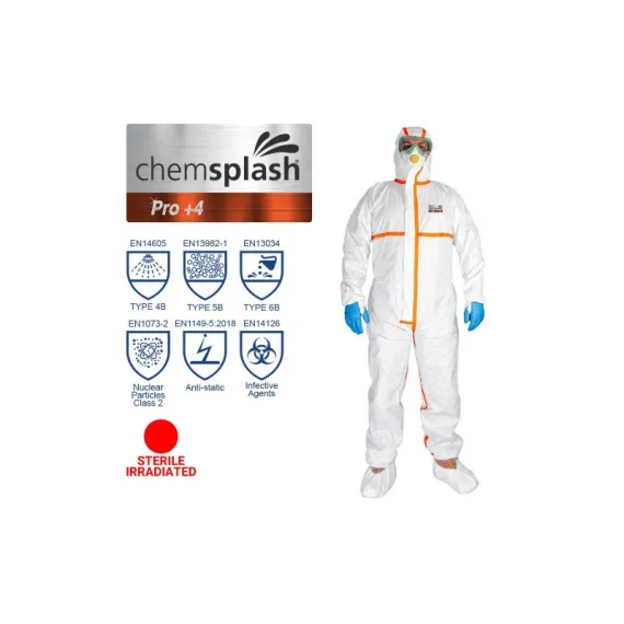 Chemsplash Pro +4 steril overál 4B/5B/6B - fehér - XXL, Szín: fehér, Méret: XXL
