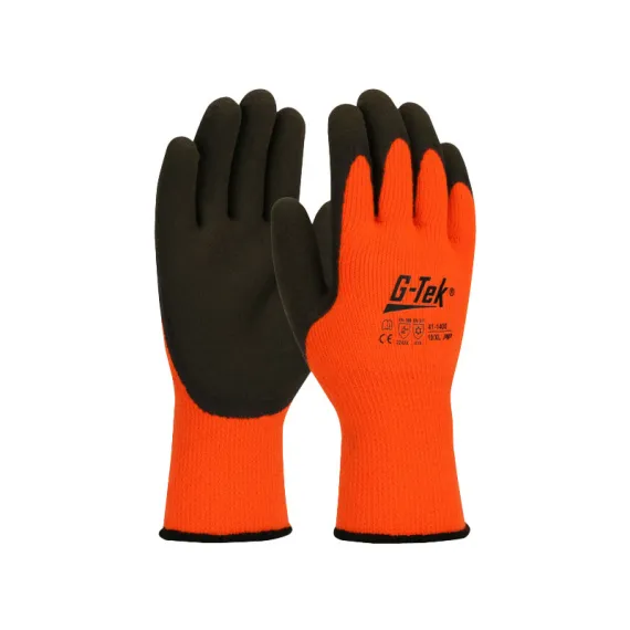 G-TEK Hi-Vis kötött, akril frottír, latexmártott munkavédelmi kesztyű - narancs/fekete - 11/XXL, Szín: narancs/fekete, Méret: 11/XXL