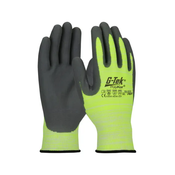G-TEK PolyKor kötött, nitril mártott munkavédelmi kesztyű - szürke/sárga - 10/XL, Szín: szürke/sárga, Méret: 10/XL