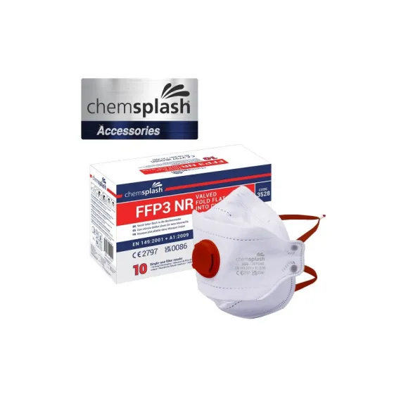 Chemsplash FFP3 összehajtható szelepes maszk (10db) - fehér/piros