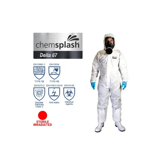 Chemsplash Delta 67 steril overál 5B/6B - fehér - S, Szín: fehér, Méret: S