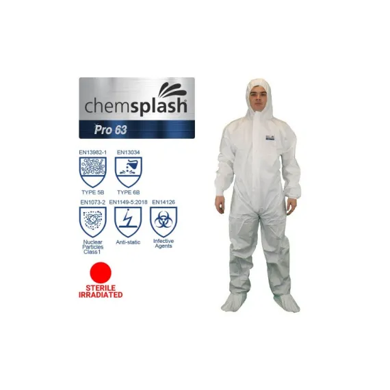 Chemsplash Pro 63 steril overál 5B/6B - fehér - 3XL, Szín: fehér, Méret: 3XL