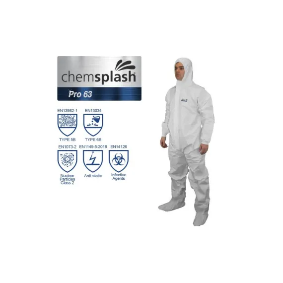 Chemsplash Pro 63 overál lábrésszel 5B/6B - fehér - S, Szín: fehér, Méret: S
