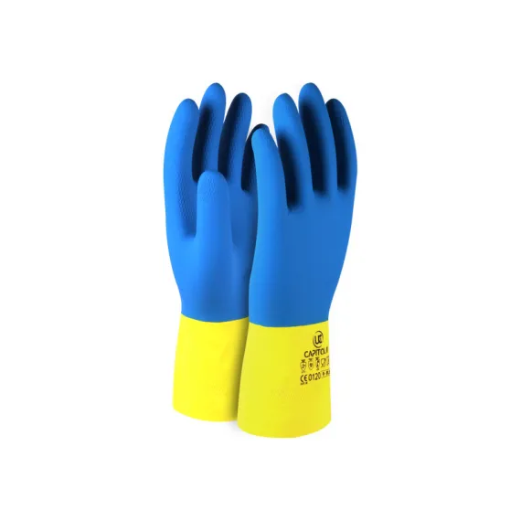 UCI duplán mártott latex kesztyű - kék/sárga - 10/XL, Szín: kék/sárga, Méret: 10/XL