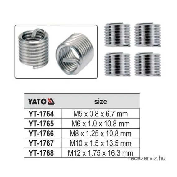 YT-1765 MENETJAVÍTÓ BETÉT M6X1,0X10,8 / 20db