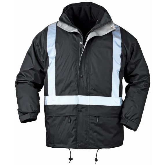 BODYGUARD FEKETE 4/1 TÉLIKABÁT, FÉNYVISSZAVERŐ CSÍKKAL XXXL, Méret: XXXL