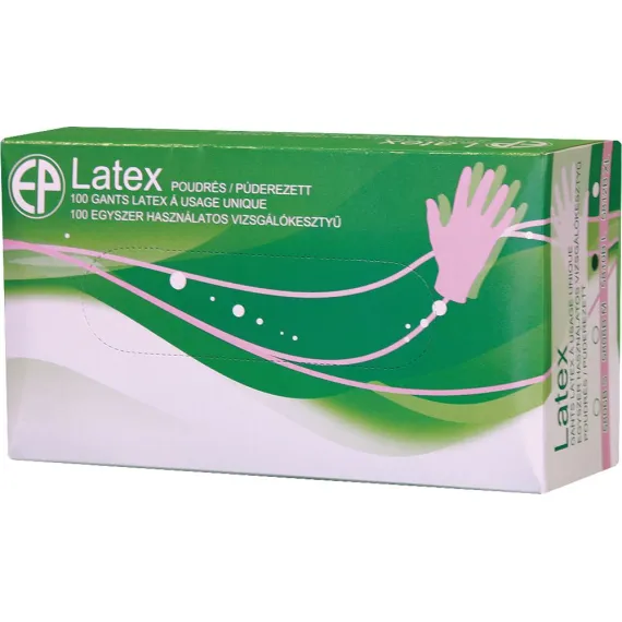 LATEX VIZSGÁLÓKESZTYŰ, PÚDEROZOTT/100 DB S ZÖLD DOBOZ, Méret: S