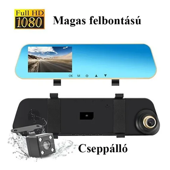 Visszapillantó tükörbe épített DVR eseményrögzítő és tolatókamera BGS106/TK-S106