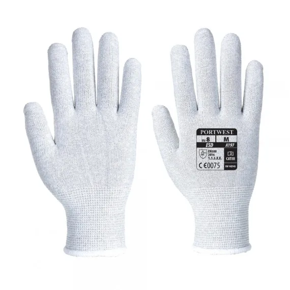 A197 - Bevonat nélküli ESD kesztyű - szürke - 6/XS, Szín: szürke, Méret: 6/XS