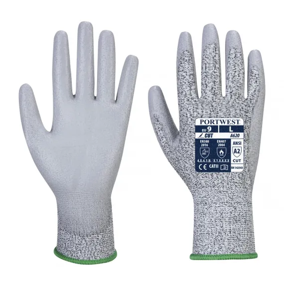 A620 - PU tenyérmártott vágásbiztos kesztyű, Cut 3 - szürke - 12/3XL, Szín: szürke, Méret: 12/3XL