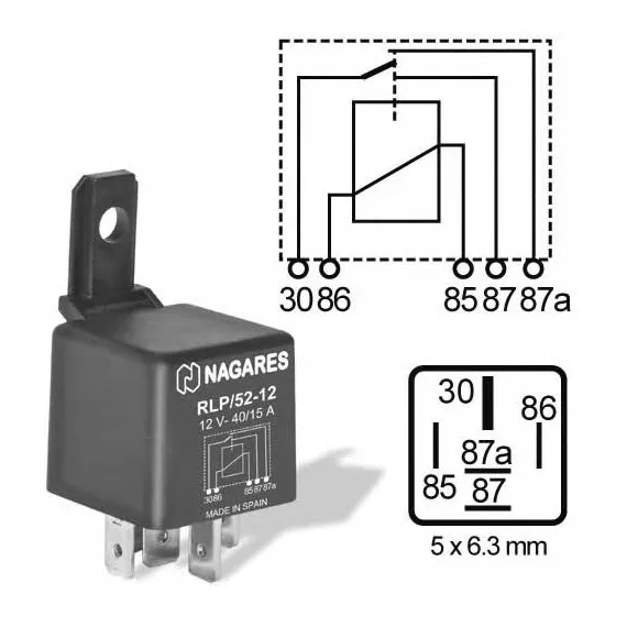 RELÉ NAGARES 5 LÁBÚ RLP/52-12 12V/40A/15A