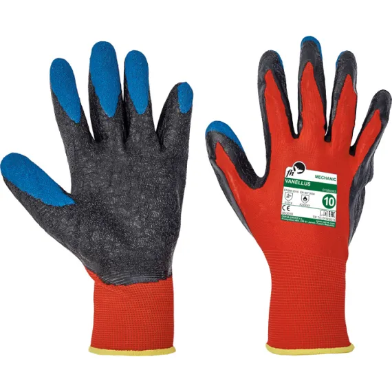 VANELLUS PES-latex mártott kesztyű 9, Szín: piros, Méret: 9
