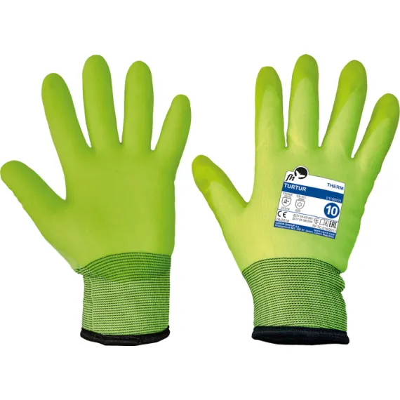 TURTUR téli nylon PVC mártott kesztyű 10, Szín: sárga, Méret: 10