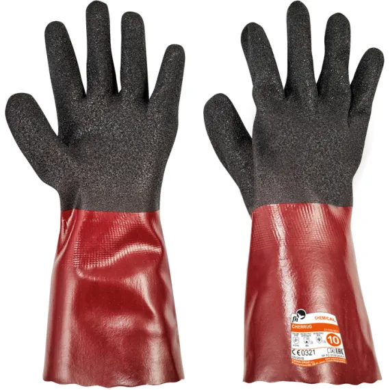 CHERRUG kesztyű PVC nitr.fekete/piros 9, Szín: fekete/piros, Méret: 9