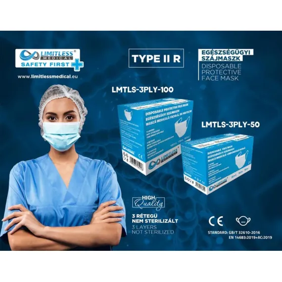 Orvosi maszk - 3 rétegű gumis egészségügyi szájmaszk - arcmaszk - Limitless Medical