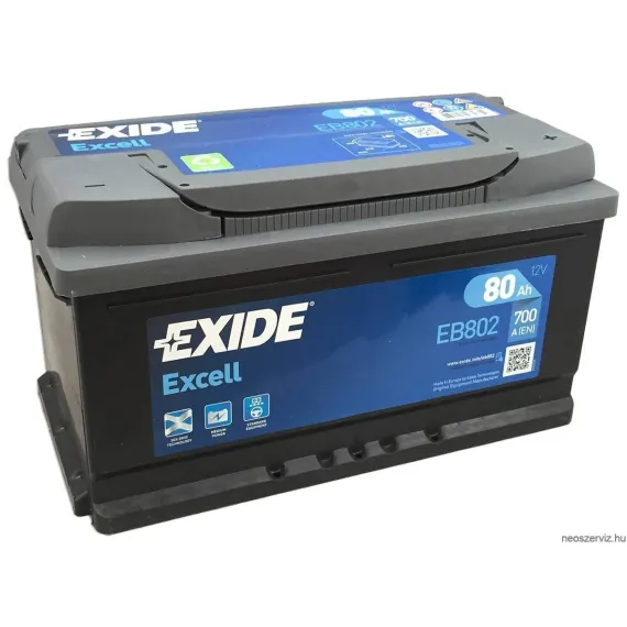EXIDE EXCELL EB802 12V 80Ah 700A akkumulátor J+