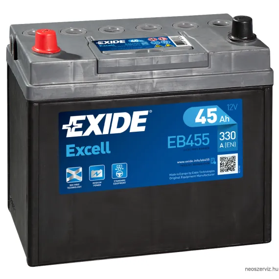 EXIDE EXCELL EB455 12V 45Ah 330A akkumulátor B+ Japán