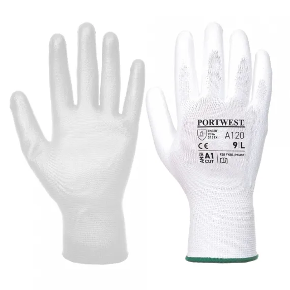 A120 - Nylon kesztyű PU tenyérmártott - fehér - 10/XL, Szín: fehér, Méret: 10/XL
