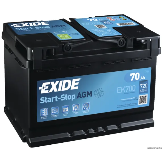 EXIDE AGM EK700 12V 70Ah 760A akkumulátor J+