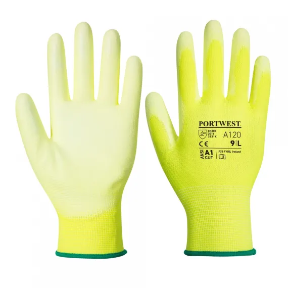 A120 - Nylon kesztyű PU tenyérmártott - sárga - 10/XL, Szín: sárga, Méret: 10/XL