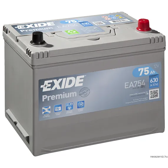 EXIDE PREMIUM EA754 12V 75Ah 630A akkumulátor J+ Japán