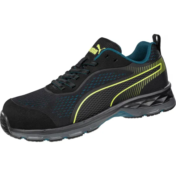 Puma Fuse Knit Black Wns Low S1P ESD HRO SRC női munkavédelmi cipő - fekete/lime - 42, Szín: fekete/lime, Méret: 42