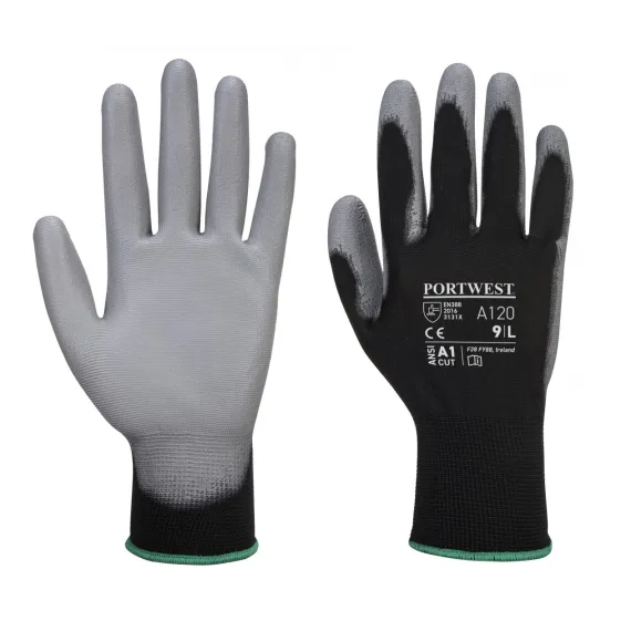 A120 - Nylon kesztyű PU tenyérmártott - fekete/szürke - 11/XXL, Szín: fekete/szürke, Méret: 11/XXL