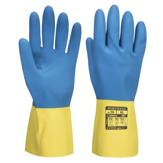 A801 - Duplán Mártott Latex kesztyű - sárga/kék - 9/L, Szín: sárga/kék, Méret: 9/L