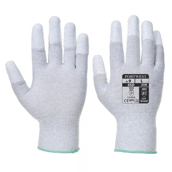 A198 - ESD ujjvég bevont védőkesztyű - szürke - 10/XL, Szín: szürke, Méret: 10/XL
