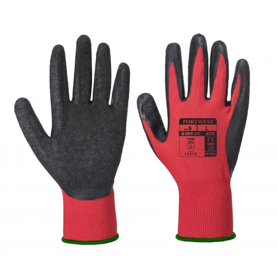A174 - Flex Grip Latex Glove - piros/fekete - 7/S, Szín: piros/fekete, Méret: 7/S