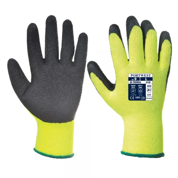A140 - Thermal latex mártott kesztyű - sárga/fekete - 6/XS, Szín: sárga/fekete, Méret: 6/XS