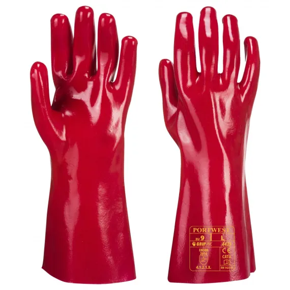 A435 - PVC hosszú szárú kesztyű 35 cm - piros - 10/XL, Szín: piros, Méret: 10/XL
