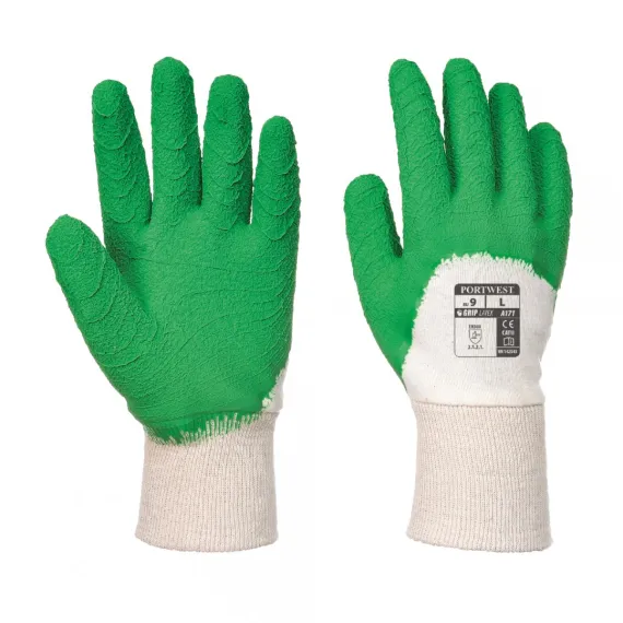 A171 - Latex mártott kesztyű nyitott kézháttal - zöld - 9/L, Szín: zöld, Méret: 9/L