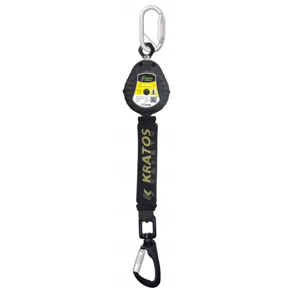 Kratos visszahúzható zuhanásgátló műanyag házban + karabiner - 1,8m - fekete/zöld - UNI, Szín: fekete/zöld, Méret: uni