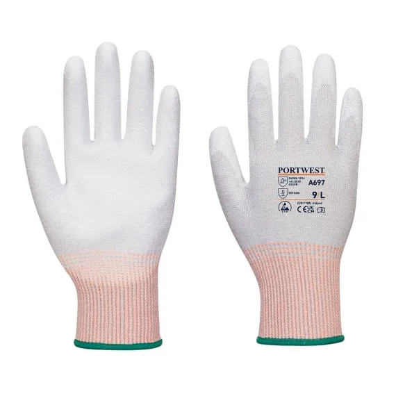 A697 - LR13 ESD PU tenyérmártott kesztyű - 12-es csomag - szürke/fehér - XXL, Szín: szürke/fehér, Méret: XXL
