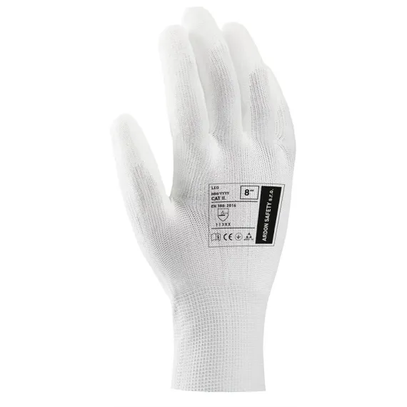 LEO - Ujjvégen mártott nylon kesztyű - fehér - 7/S, Szín: fehér, Méret: 7/S