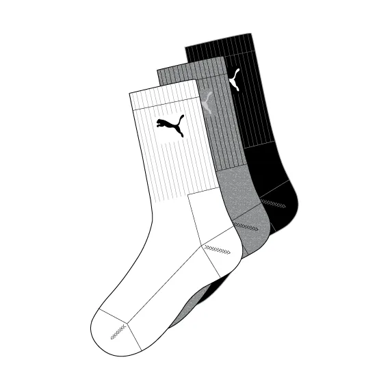 Puma Sport zokni - 3pár/csomag - fehér/szürke/fekete - 39/42, Szín: fehér/szürke/fekete, Méret: 39/42